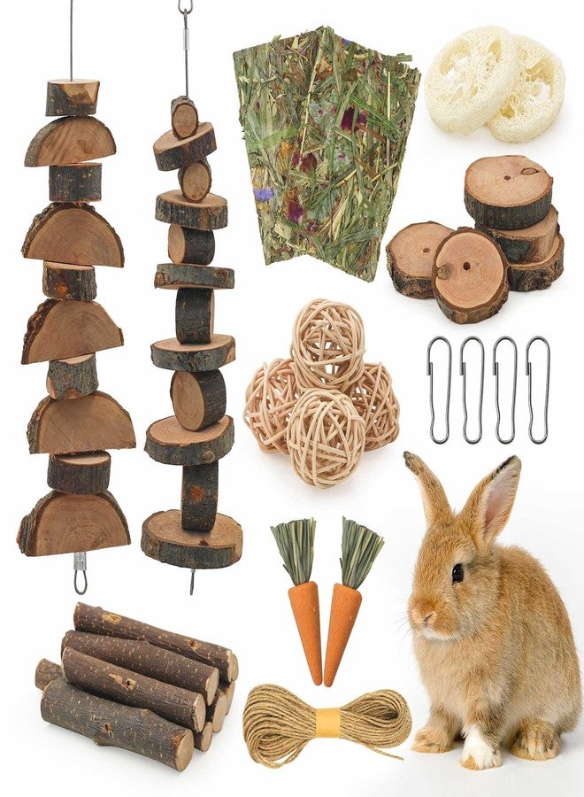 matafat Rabbit Toys, 30 Pcs DIY Rabbit Chew Toys Kit for Teeth Guinea Pig Treats Natural Timothy Hay Chips with Herbal Flowers Bunny Enrichment Toys for Hamster Gerbils Chinchillas - Image 1